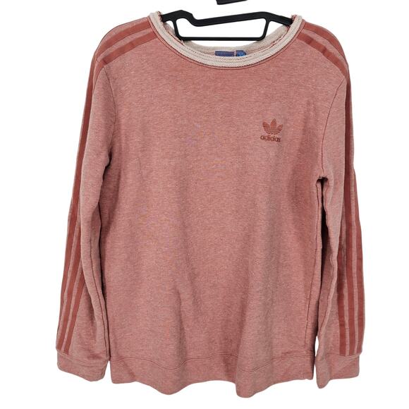 Adidas Originals Pink Three Stripe Trefoil Crewneck Pullover Sweatshirt S NWOT - Picture 1 of 6